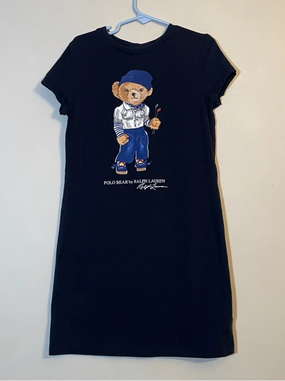 Polo Ralph Lauren Polo Bear Navy T-Shirt Dress Girls Size 7 100% Cotton